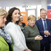 Das Kabinett zu Besuch am HPI_Digitalklausur_Merkel, Bär und Grütters